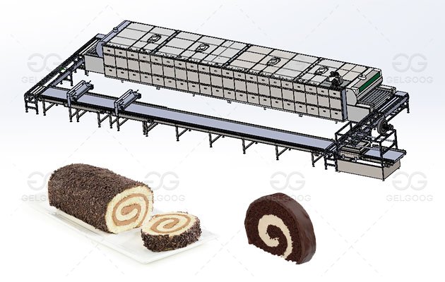 Automatic Swiss Roll Cake Prodution Line in Factory