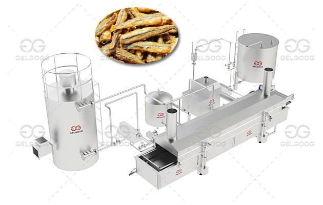 Industrial Anchovies Fish Frying Machine 500KG/H